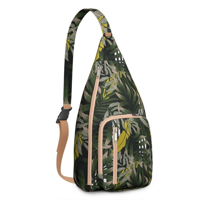 Hawaiian Print Sling Backpack - Colorful Monstera & Palm Leaf Design Crossbody Bag, Fashionable Multi-Functional Pack