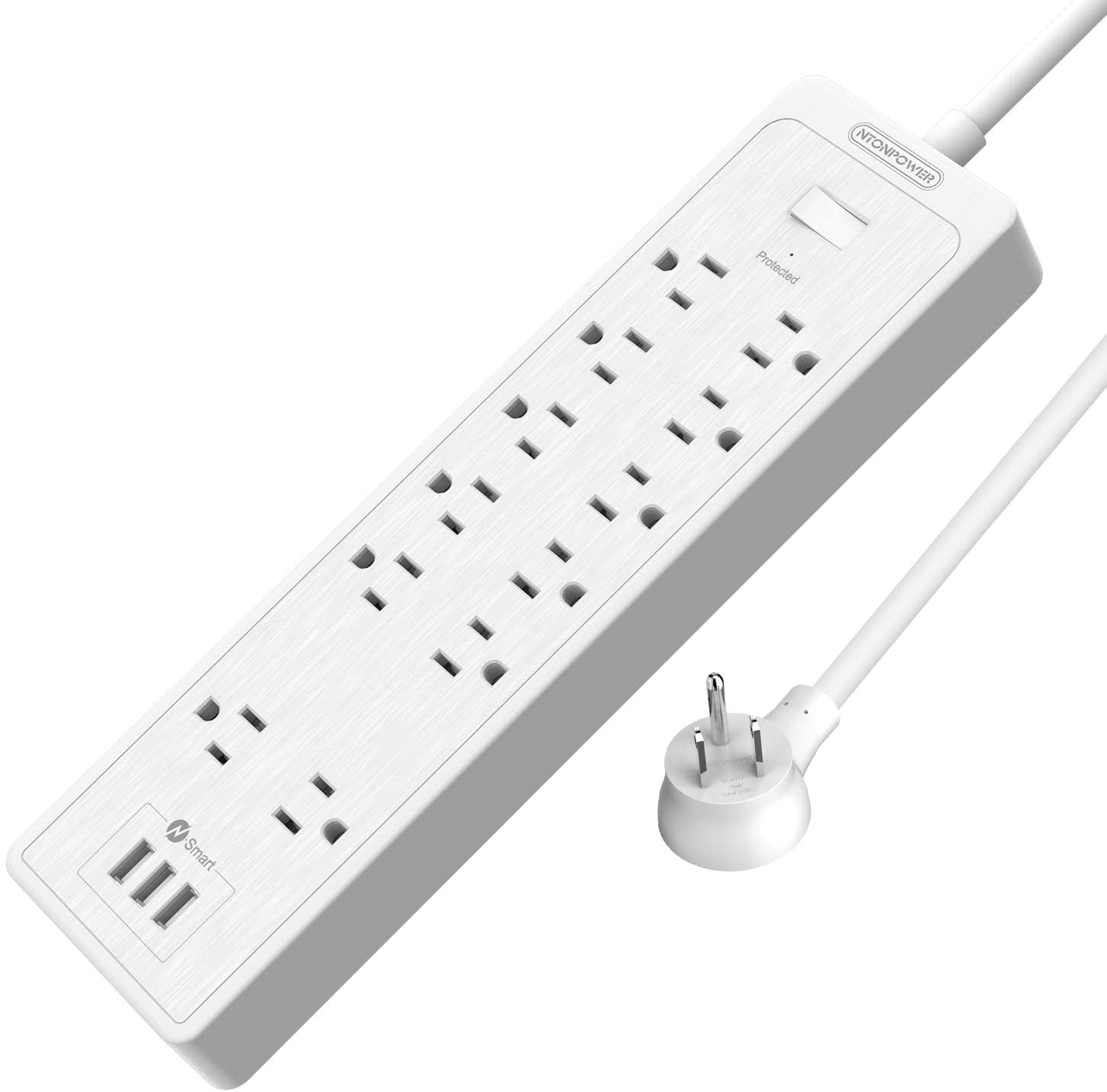 Surge Protector Power Strip, NTONPOWER Surge Protector Flat Plug, 12