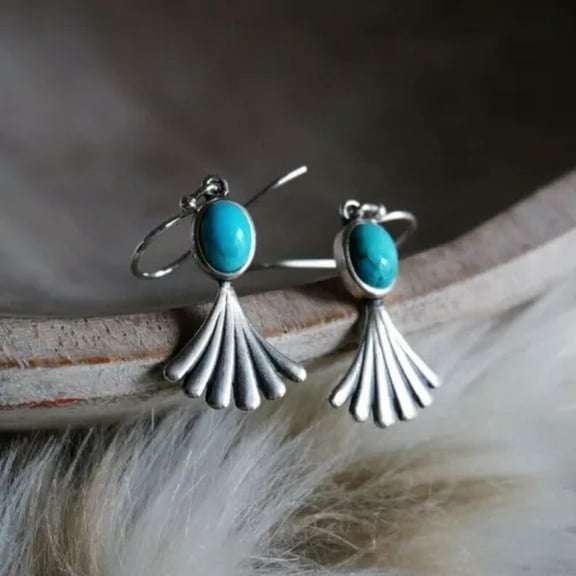 QQTDFG Boho 925 Silver Hook Earrings Turquoise Dangle Drop Women Wedding Party Jewelry-#2