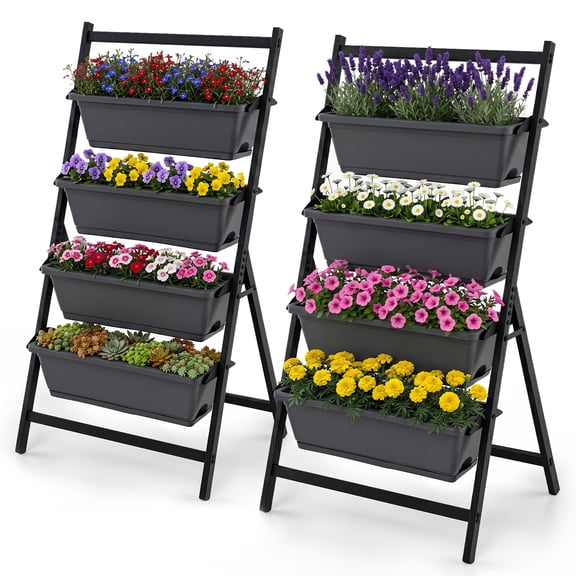 Costway 2PCS 4 FT 4-Tier Vertical Raised Garden Bed Elevated Planter w/4 Container Boxes