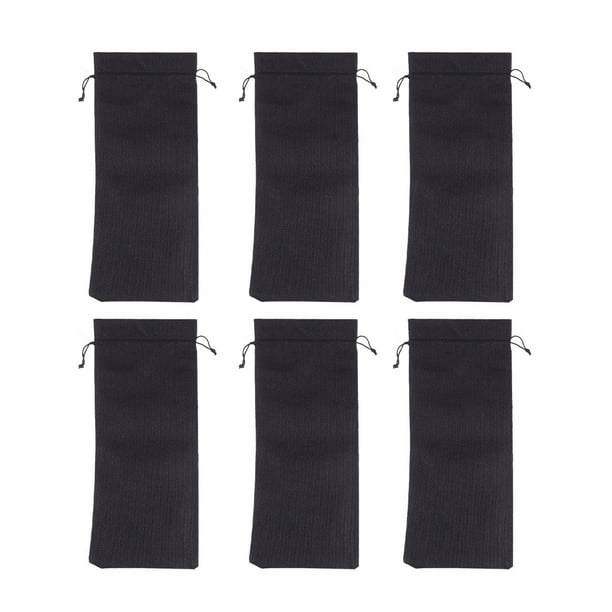 6 piezas bolsas de botella de vino negro de lino bolsas de vino reutilizables envoltura de botella bolsas de regalo bolsa de vino con cordón