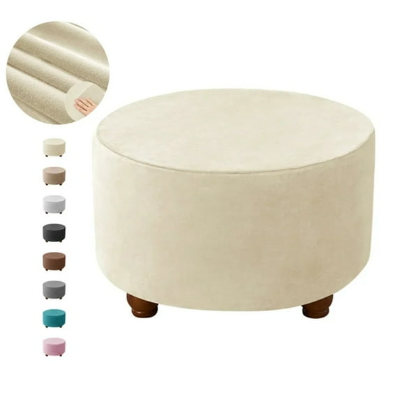 AIGIA Round Ottoman Covers Slipcover Footstool Protector Storage Stool Covers Stretch with Elastic Bottom Velvet Plush Fabric