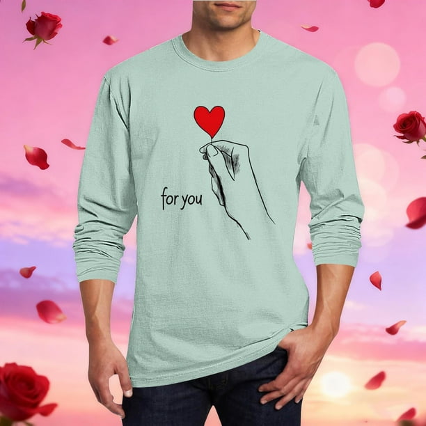 Ceisia Men's Romantic Red Heart "For You" T-Shirt | Relaxed Long-Sleeve Crewneck Spring Casual Top Gift