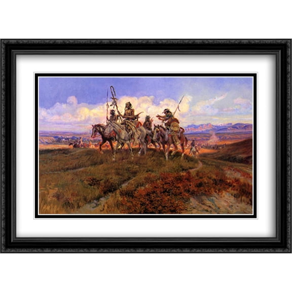 The Wolfmen 2x Matted 38x28 Large Black Ornate Framed Art Print by Charles M. Russell