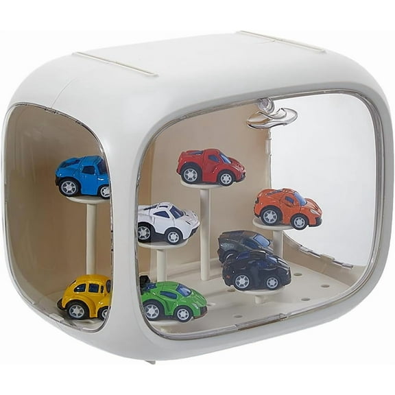 Figure Display Case Adjustable Rectangle Display Box White Dustproof Showcases with Lids Door and 12 Pcs Displaybase