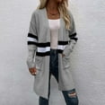 thumbnail image 5 of Tawop Womens Cardigans with Pockets Cardigans for Women Autumn Spring Striped Cardigan Long Sleeve Knitted Long Sweater Gray S, 5 of 8