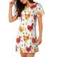 thumbnail image 2 of Balery Flower Chicken Camisón de manga corta con cuello redondo para mujer, cómodo y elegante., 2 of 6