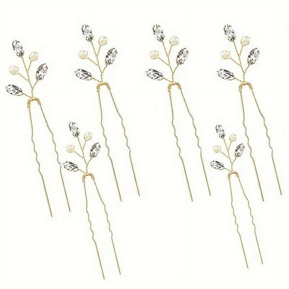 LQQBOX 6 Pieces Pearl Crystal Bridal Hair Pins Flower Wedding Hair Pins Prom Accessory for Women Wedding Hairstyles(Gold)