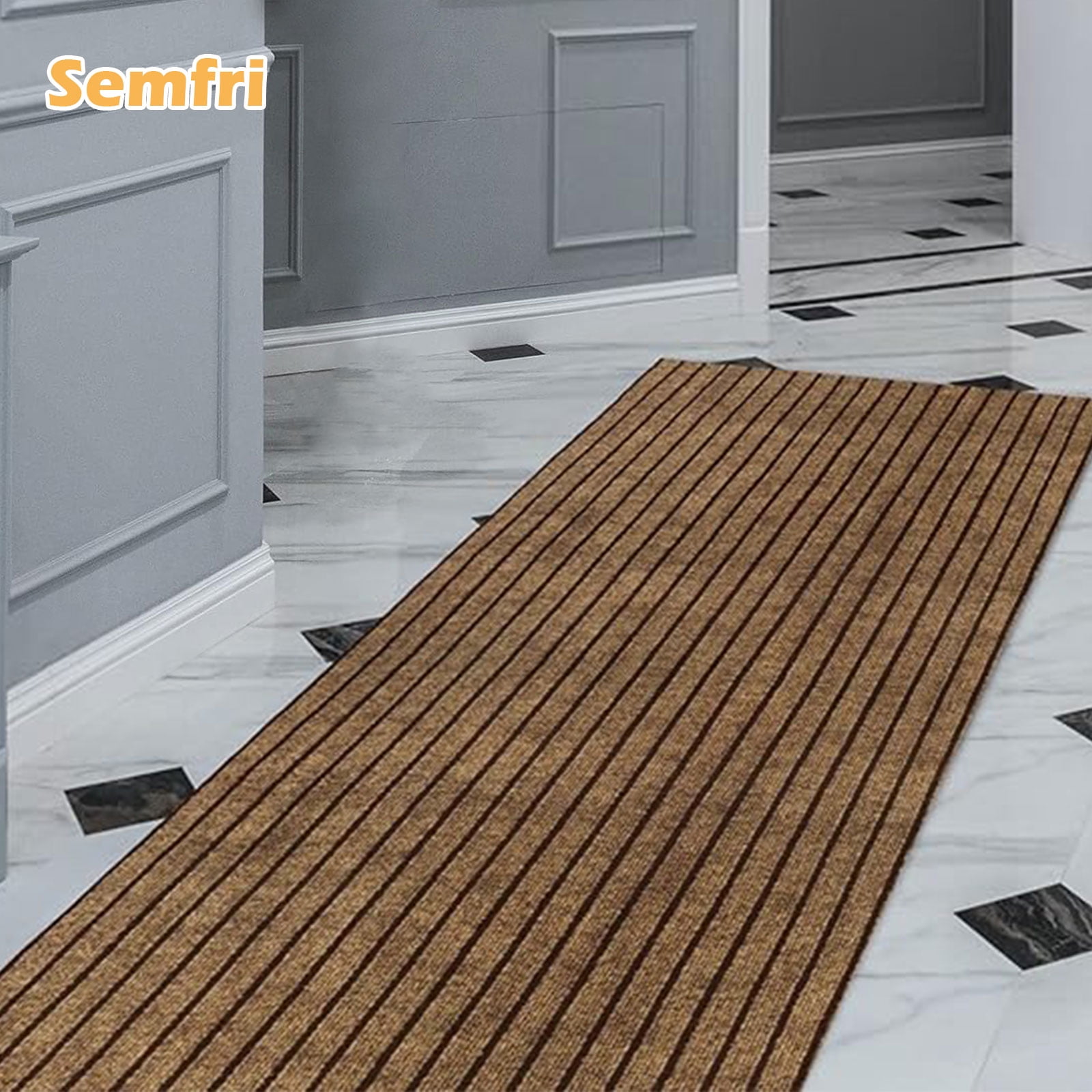 Semfri Runner Rugs 2 x 8 ft Carpet Runner Striped Rug Area Rugs for Aisle Hallway Balcony Garage Entryway Stair Brown