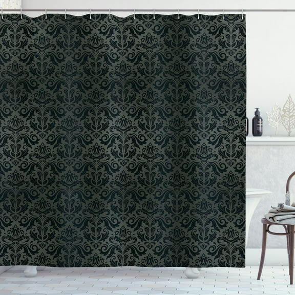Ambesonne Dark Grey Shower Curtain, Black Damask Floral, 69"Wx75"L, Black Grey