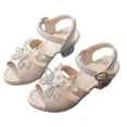 thumbnail image 3 of Viluyesy Girls Rhinestone Bow Sandals Kids Pointed Dress Heels Summer Wedding Party Performance Princess Shoes Beige Size 12 M, 3 of 10