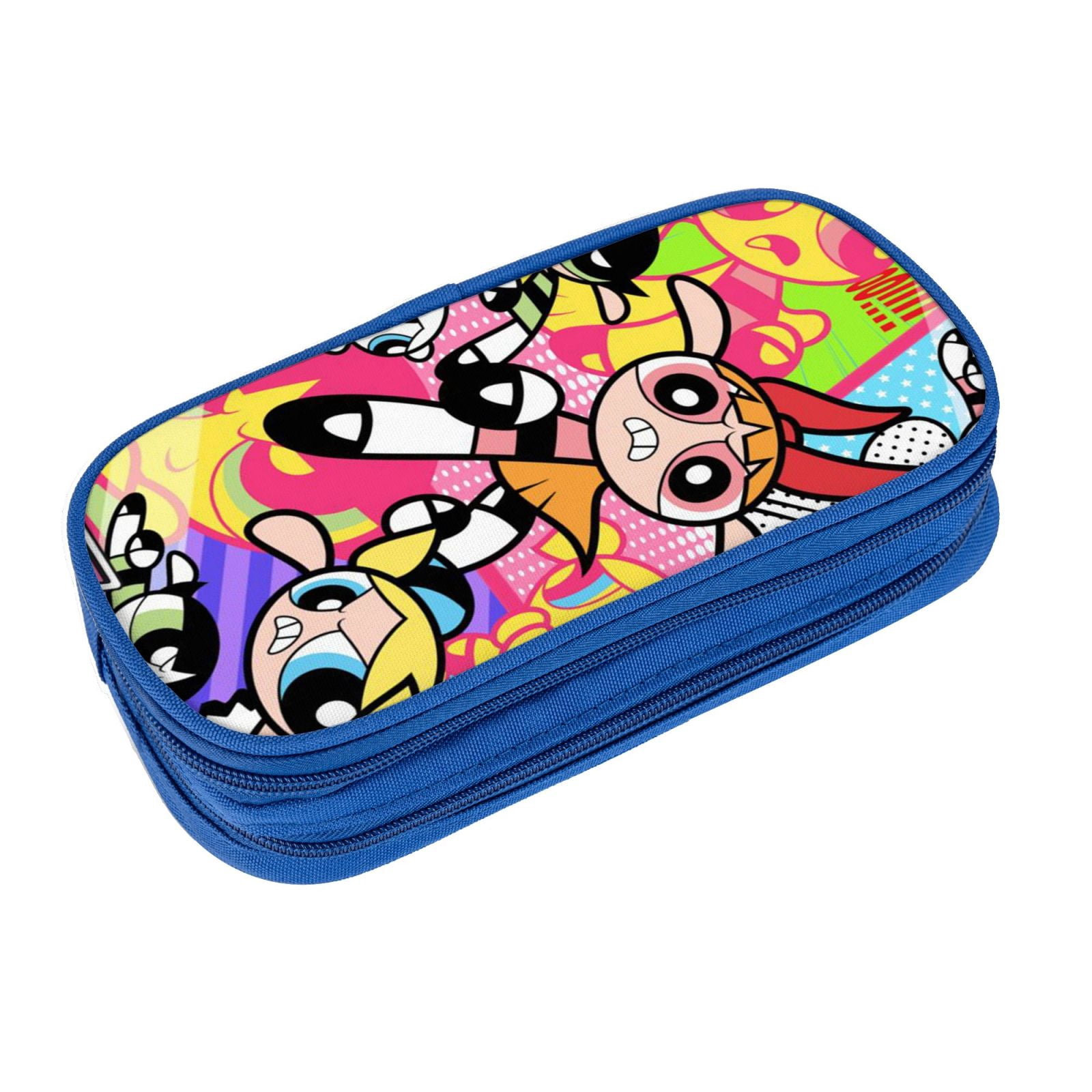 The Powerpuff Gi-rls Pencil Case Large Capacity Pencil Pouch Penbag Office Stationery Organizer Travel Makeup Bag Blue
