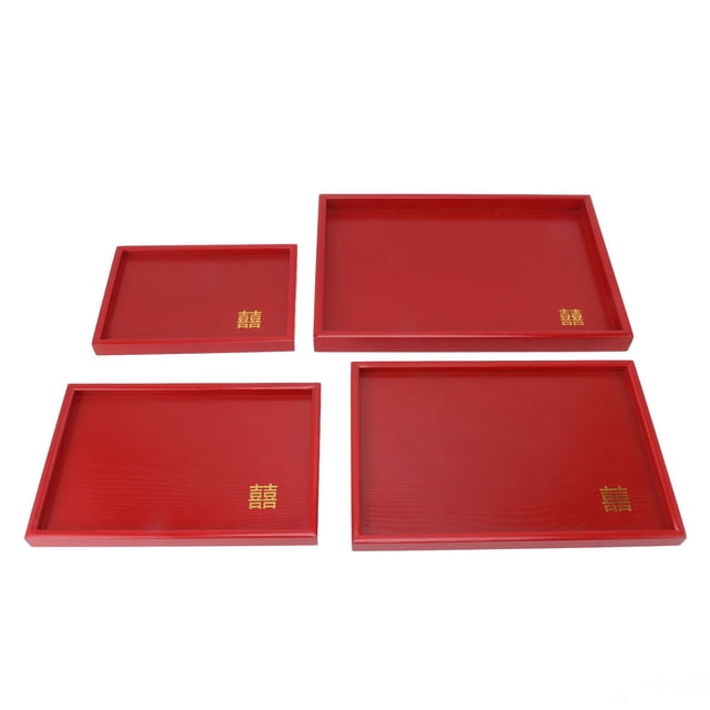 Bandeja roja para refrigerios de boda, bandeja para servir de 4 piezas, bandeja para dulces roja de estilo chino, plato de fruta roja de estilo chino elaborado con cuidado