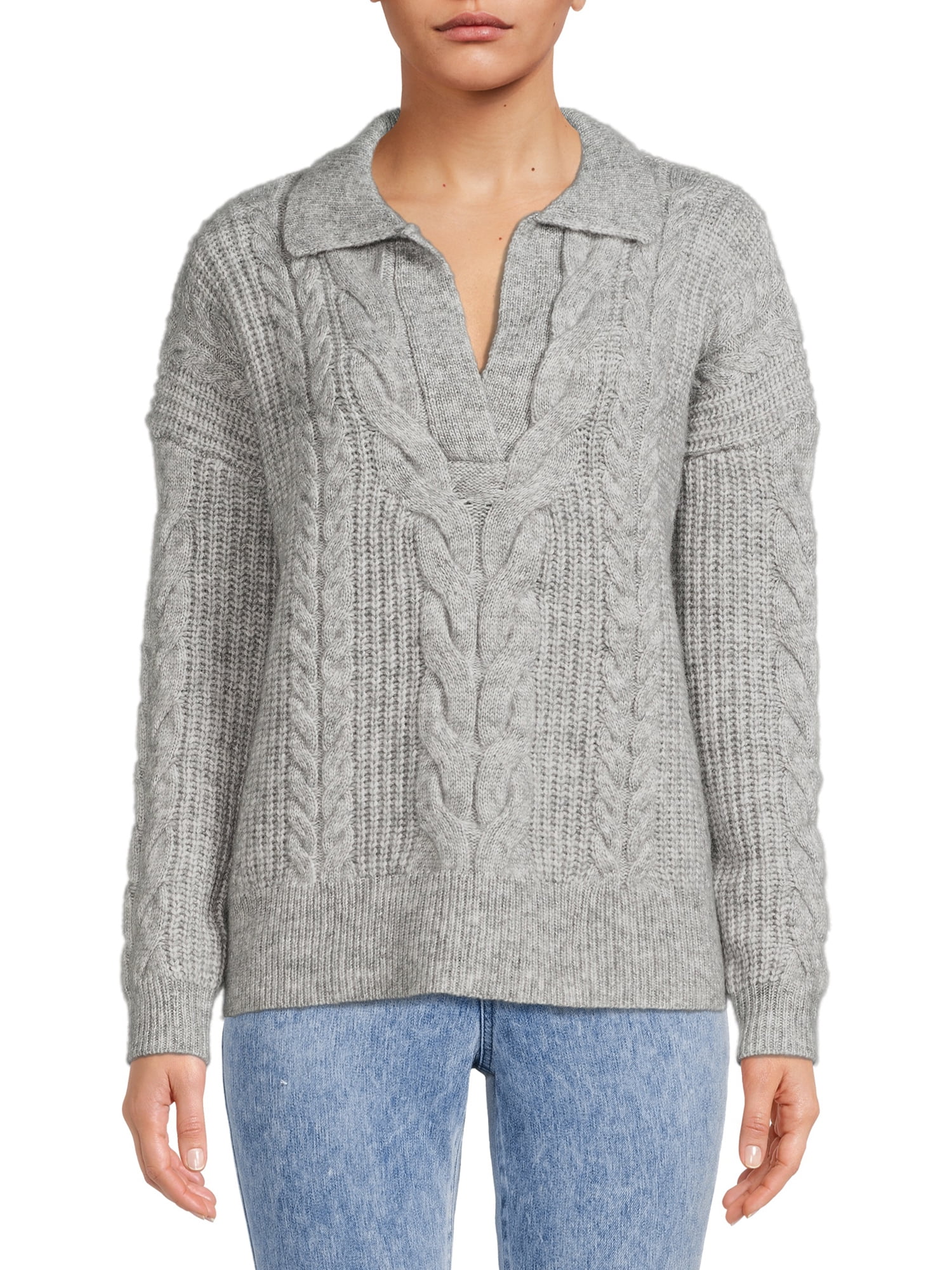 Cable Stitch Polo Sweater - Walmart 