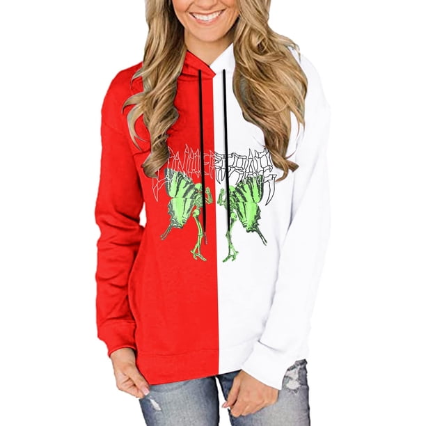 Sudadera holgada de manga larga con capucha y estampado clásico de Halloween para mujer Pompotops FGAJ17809