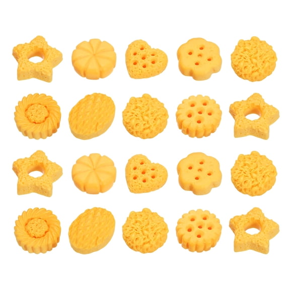 Uxcell Dollhouse Miniature Food, Cute Mixed Biscuit Figures Toys Mini Resin Foods for Pretend Play Kitchen Cooking Game & Doll House Decor (Yellow, 20pcs)
