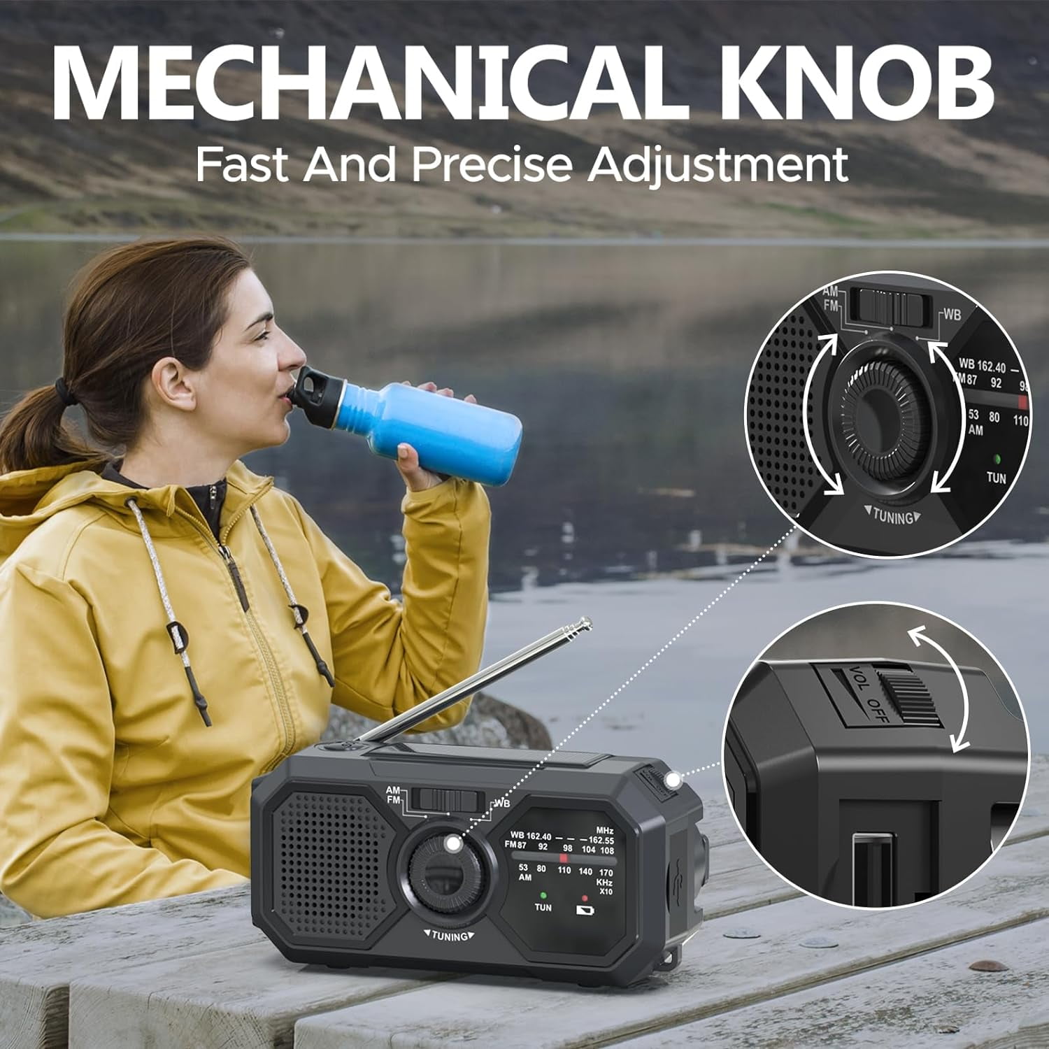 Emergency Hand Crank Radio, with LED Flashlight for Emergency, AM/FM Portable Weather Radio, for USB Charged & Solar Power for Camping, Emergency (Black)
