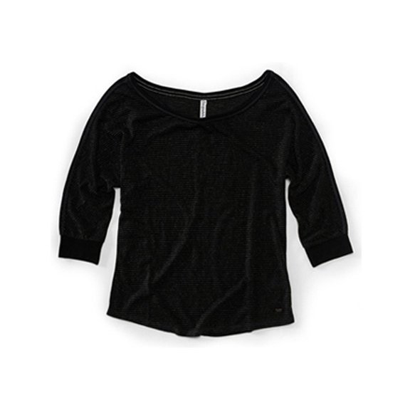 Aeropostale Womens Metallic 3/4 Sleeve Graphic T-Shirt, Black, Juniors, Small