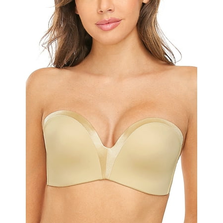 Wingslove Women s Strapless Multiway Push Up Bra Wireless Plus Size Convertible Bra  Beige 34D