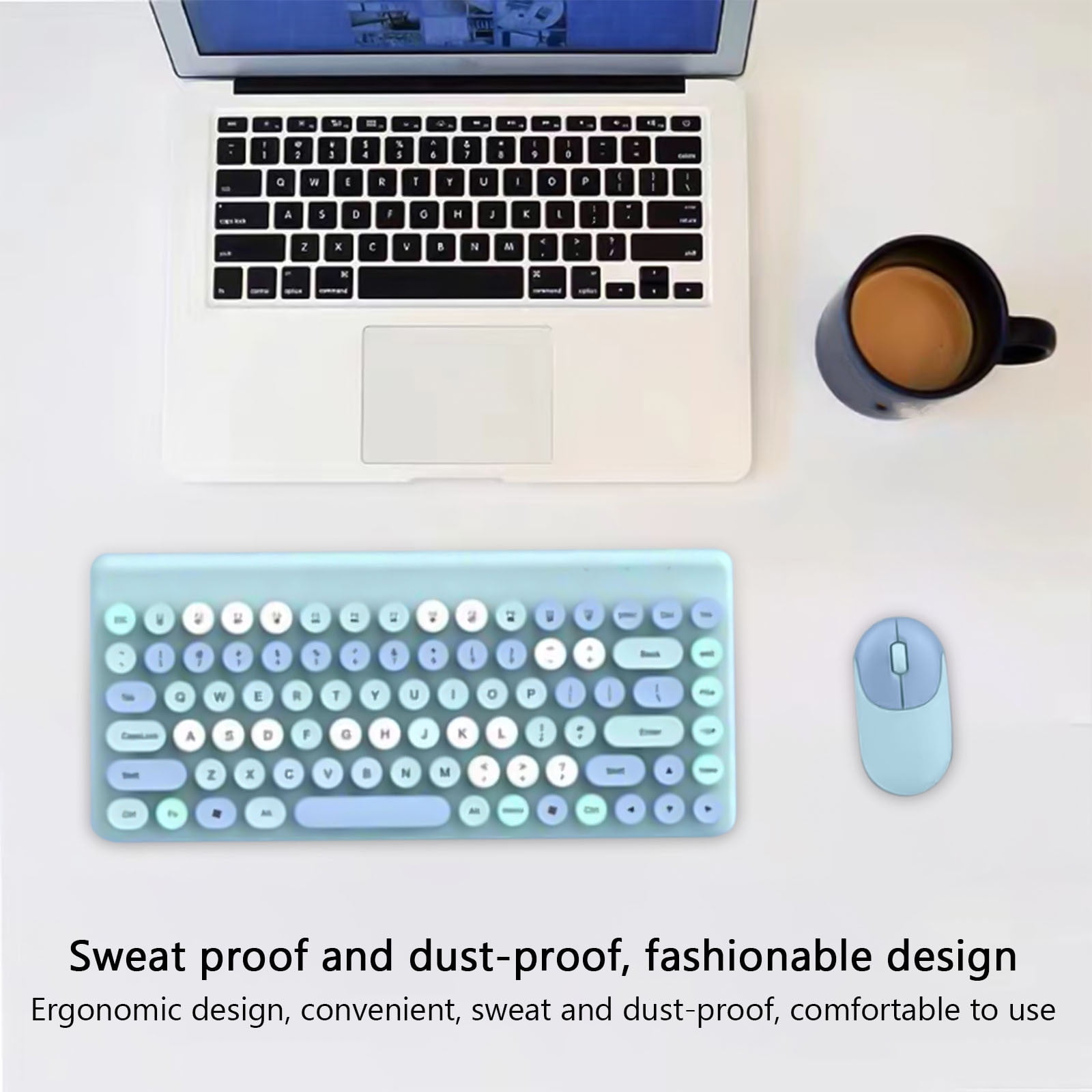 Wireless Keyboard and Mouse Combo, Retro Punk Round Keycap, for Windows/iOS/Linux PC Tablets