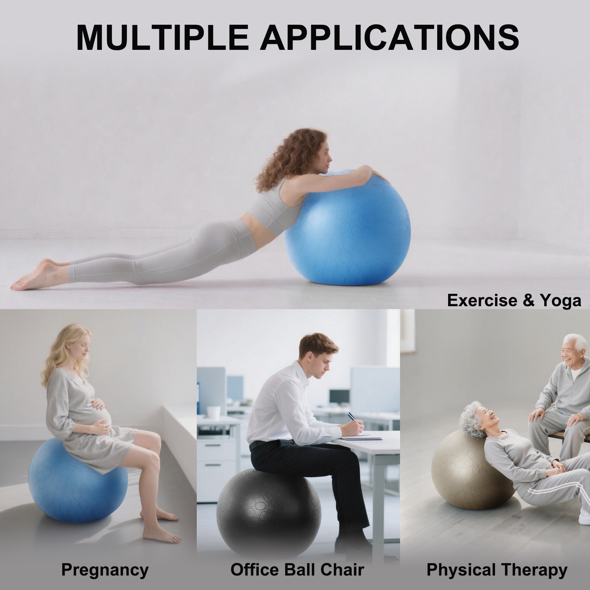 Athletic Works 65cm Exercise Yoga Ball, Anti Burst Free Air Pump for Gym Workout