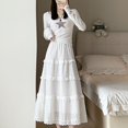 thumbnail image 5 of White Hollow Long Cake Skirt Women Spring High Waist Lace Patchwork Ruffles A Line Midi Skirts Sweet Ballet Clothes, 5 of 5