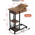 thumbnail image 3 of IdeaHouse Table d'Appoint en Forme de C avec Station de Recharge, Table d'Appoint de Sofa à Dessus Rabattable avec Ports USB et Prises pour Salon et Chambre, Table d'Appoint Étroite avec Étagère de Rangement à 3 Niveaux - Brun Rustique, 3 of 7
