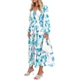 thumbnail image 2 of CHUNTIAN Women's V Neck Long Sleeve Bohemian Maxi Dress Loose Floral Print Ruffle Boho Dress Long Flowy Beach Party Dresses, 2 of 6