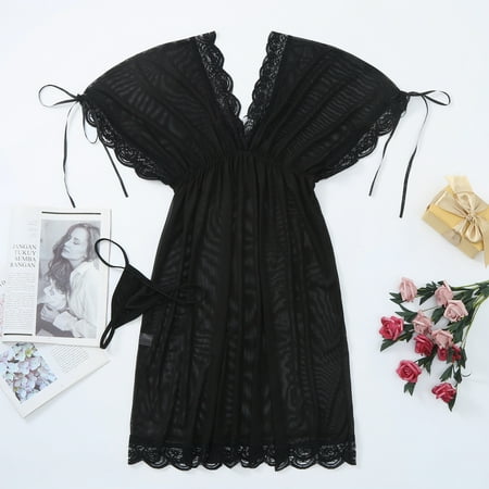 

ERTUTUYI Underwear Women Lace Transparent Dress Thong Pajamas Lingerie Outfits