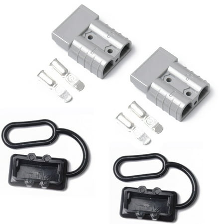 

A0190 Pair Of 50A 600V Power Connector Plug With 2 Contacts And Protective Cover Double Pole Connector Quick Connect/ Disconnect Plug for Recovery Winch or Trailer (Grey)