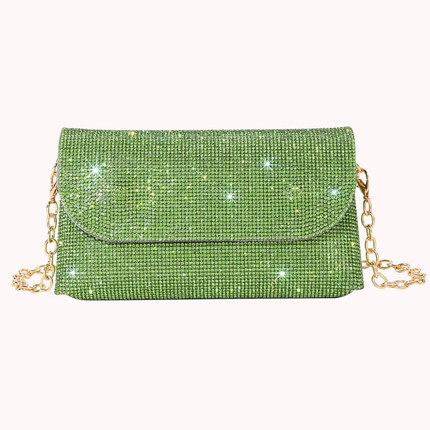 Bolsos con sobre de diamantes de imitación 2023, minibolsos de noche de piel sintética para mujer (verde)