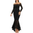 thumbnail image 6 of MaxxMarket  Women's Floral Lace Long Sleeve Off Shoulder Wedding Mermaid Dress, 6 of 10