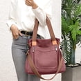 thumbnail image 4 of Bolso tote vintage de lona para mujer con múltiples bolsillos, morado, 4 of 5