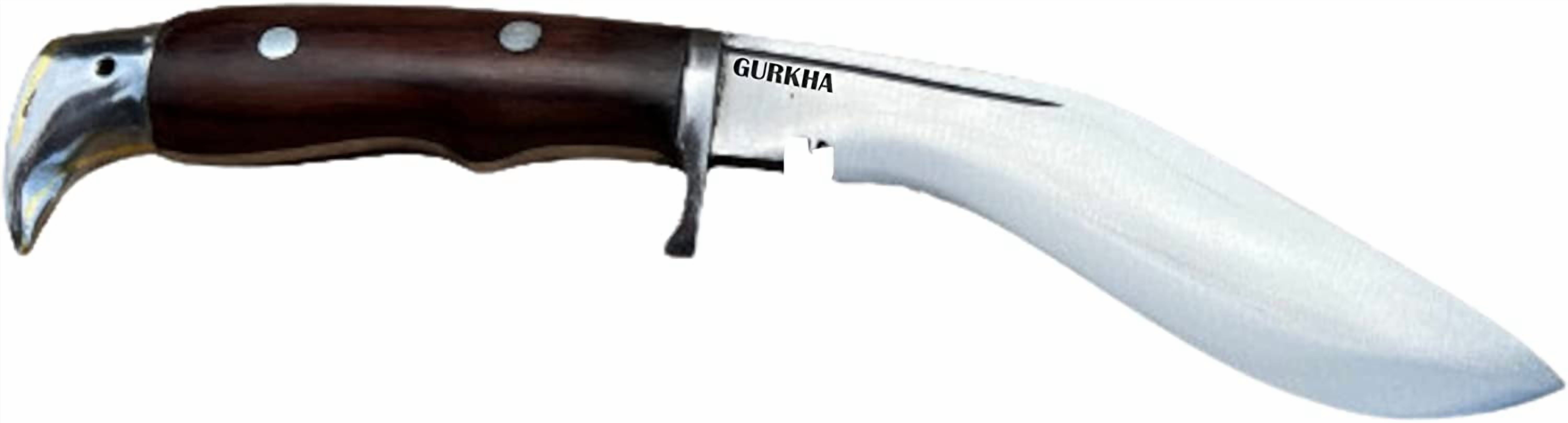 Gurkha Kukri Knife American Eagle Overall 10 IN Blocker On Handle 5 IN Fixed Blade Khukuri, Leather Sheath - Handmade In Nepal