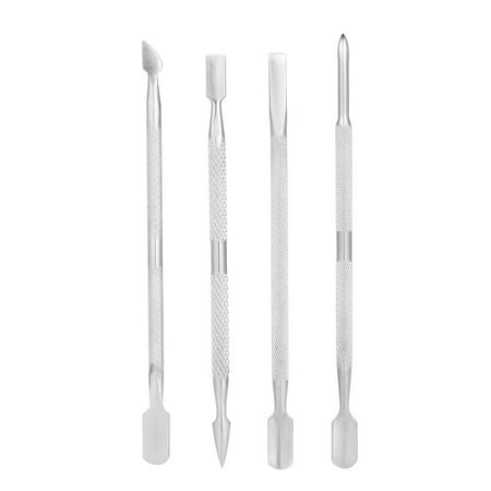 4pcs Stainless Steel Double-ended Nail Pusher Set Nail Glue Remover Nail Cuticle Remover Anti-slip Manicure Pedicure Cuticle Pusher Dead Skin Trimmer Nail
