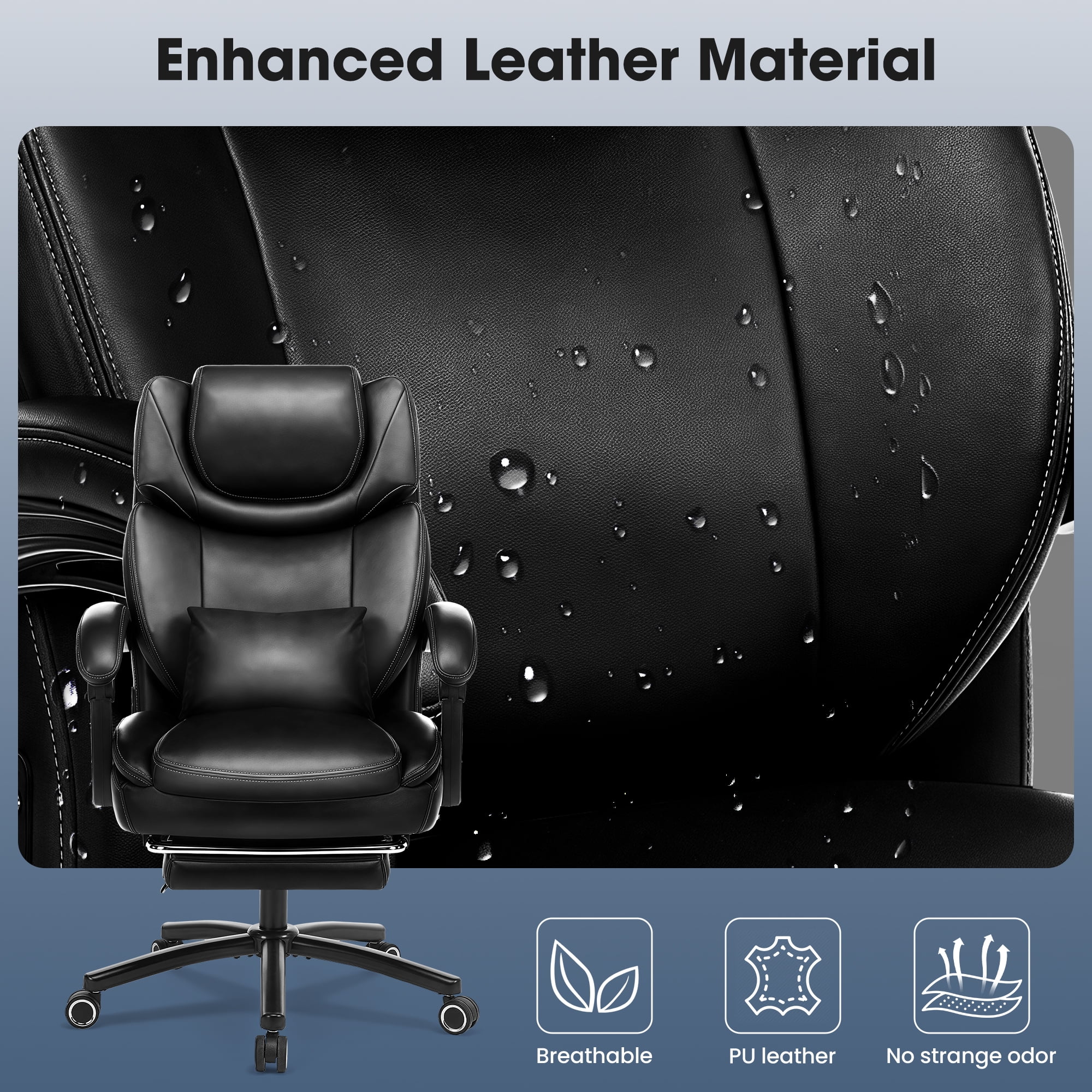 EOP 500LBS Big and Tall Office Chair with Footrest, Rocking Heated Massage High Back Computer Chair, 3D Linkage Armrests Desk Chair with Lumbar Pillow, Class-3 Gas Lift, Black