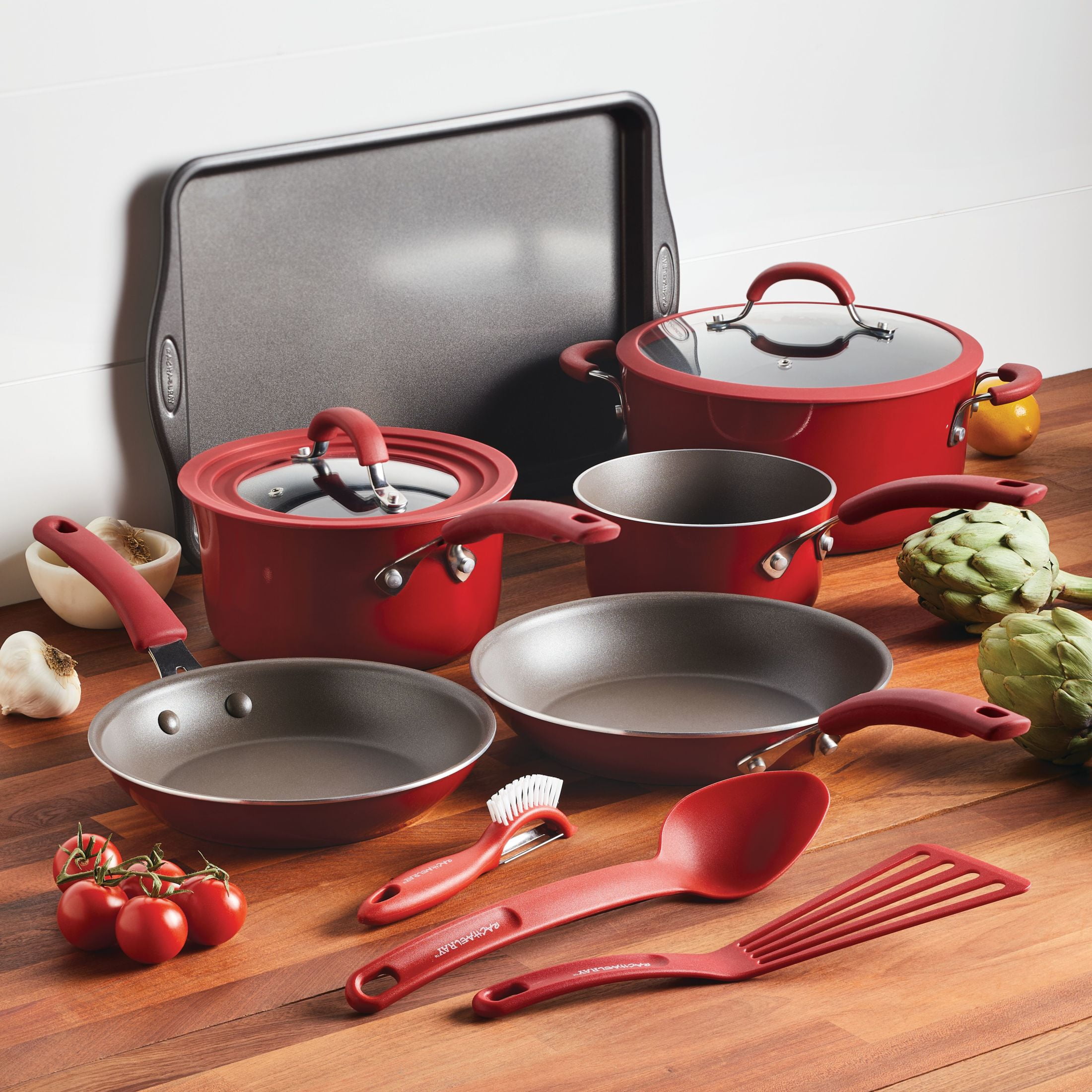 Rachael Ray Cook + Create 11 Pc Aluminum Nonstick Cookware Set, Red