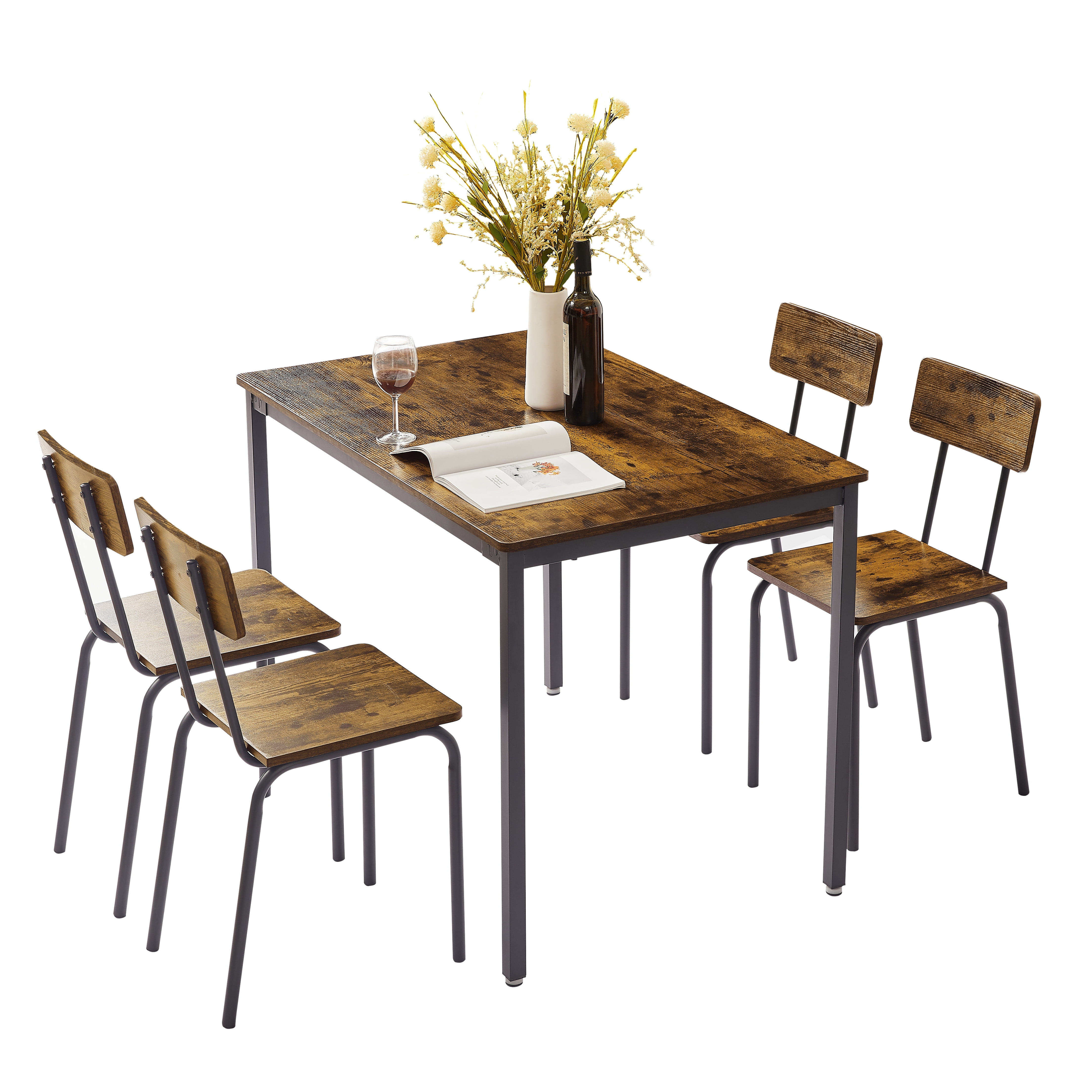 Modern Dining Set for 4, 5Piece Dining Table and Chairs, Metal Table Set 1 Table 4 Chairs