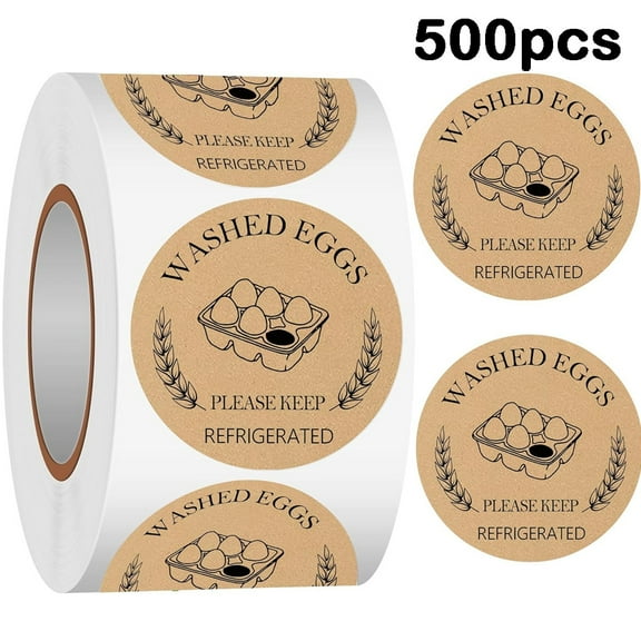 500Pcs Farm Fresh Egg Carton Stickers 2 inch-Kraft Round Washed Egg Carton Labels Self-Adhesive Egg Packaging Labeling for Chicken Duck Quail Egg