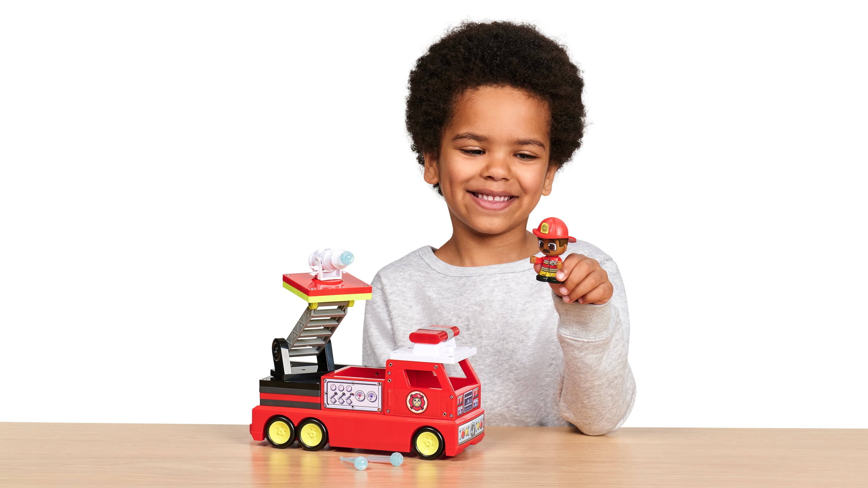 Tile Town Firetruck Magnetic Tiles Building Vehicle Playset With Lights & Sounds + Figure, Kids 3+