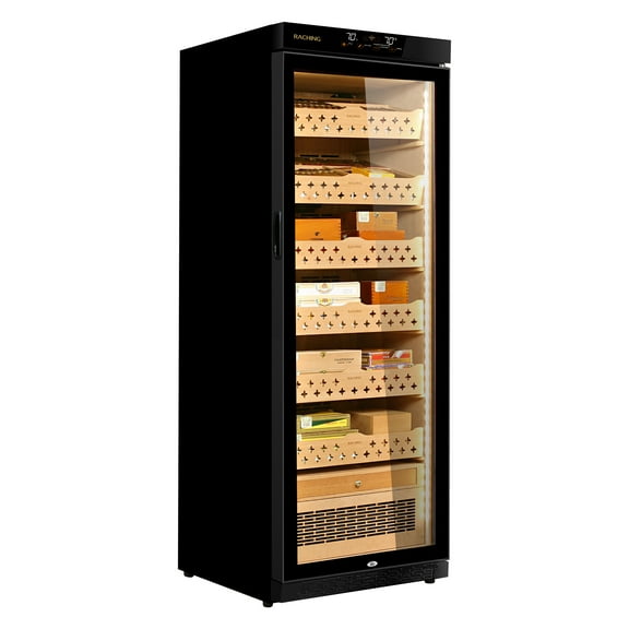 Cigar Climate Control Cabinet, Raching MON2800 Cigar Humidor Cabinet with Ammonia Removal, 320L Wood Frame Cabinet for Cigar Storing&Aging - Black