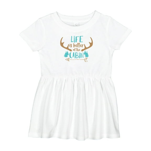 Inktastic Life is Better at the Cabin, Deer Antlers, Camping Girls Baby Dress