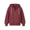 thumbnail image 5 of Drawstring Hoodies Women Zip Up Long Sleeves Hooded Oversized Sweatshirt Fleece Jackets Spring Fall Office Business Work Coats with Pockets, 5 of 9
