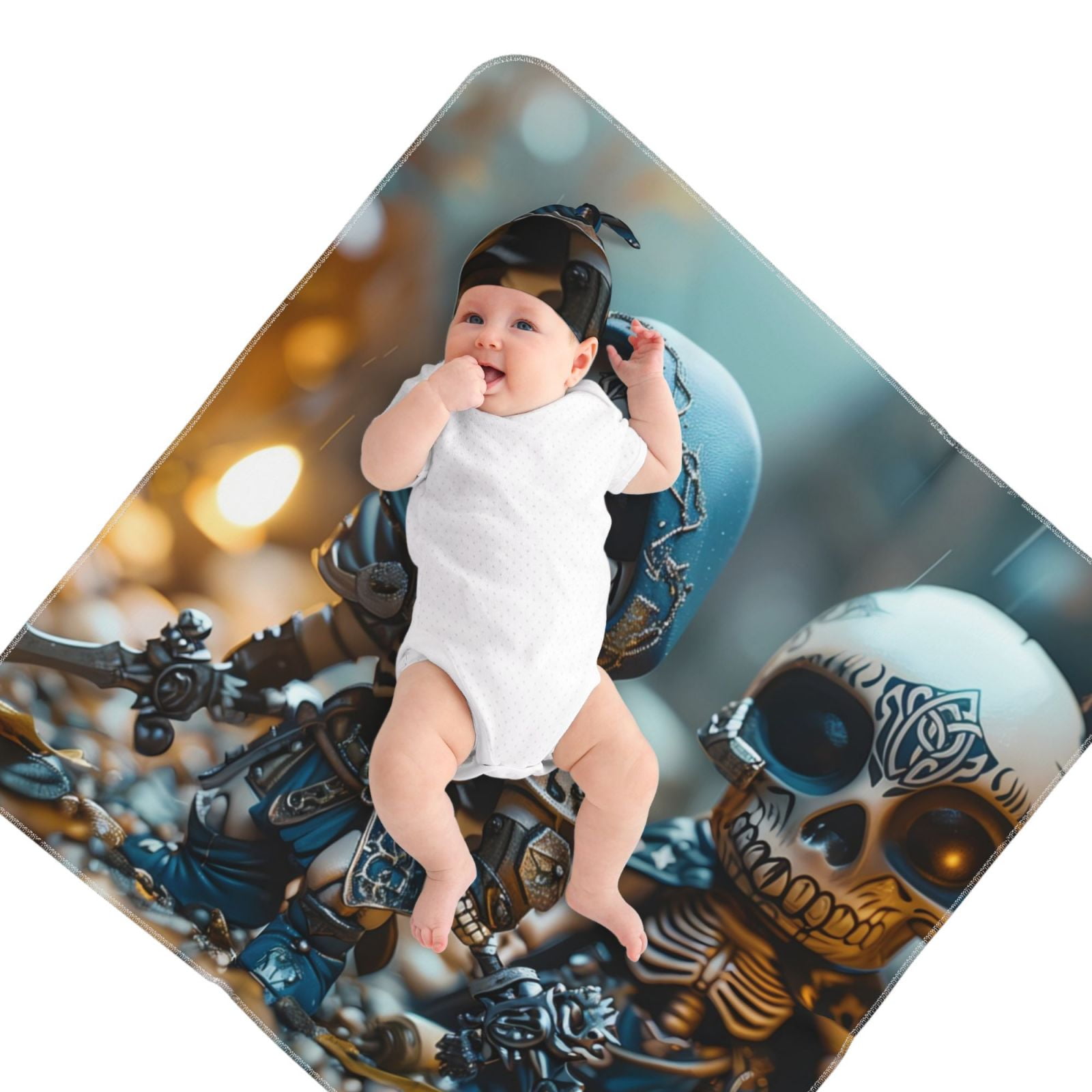 Naloa Cute Skeletons Figurines Baby Swaddle Blanket and Headband Set, Newborn Receiving Blanket Swaddle Wrap