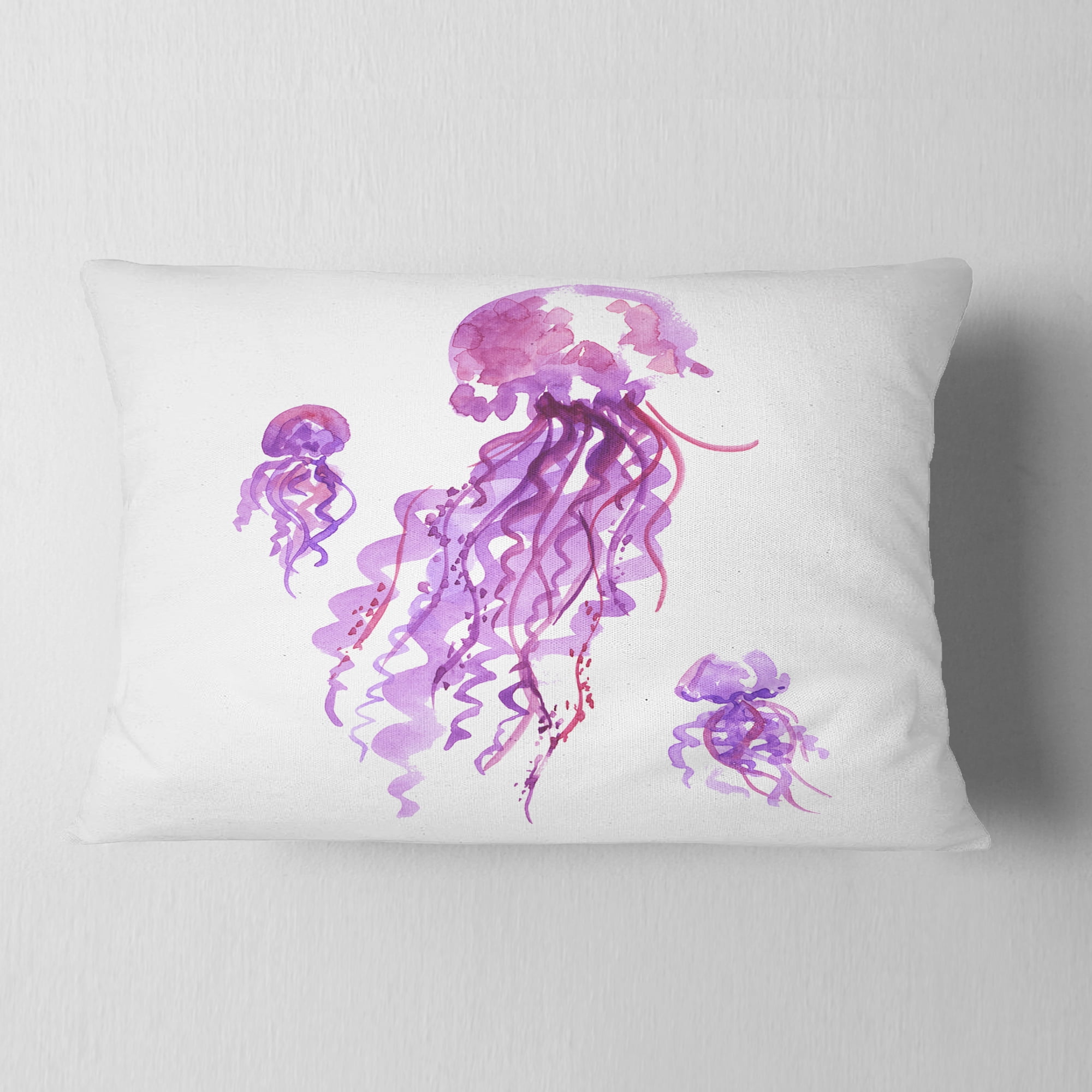 Designart Purple Jellyfish Watercolor - Abstract Throw Pillow - 12x20