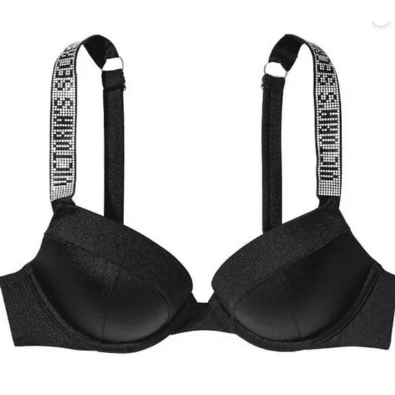 32C New Victoria's Secret Swim Shine Strap Push-Up SEXY TEE Bikini Top Black