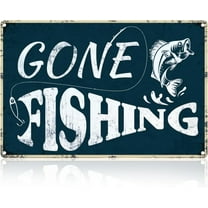Funny Gone Fishing Tin Sign Retro Metal Wall Decor 8" x 12" Vintage Fishing Wall Art Poster for Home Cafes Outdoor Garden Lake House Man Cave Decor Gift