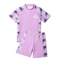 thumbnail image 4 of Girls Tankini Set Short Sleeve Rash Guard UPF 50+ Quick Dry Swimsuit Pink Geometric Print Beach Outfit Sizes 4-16,Size 11-14 T, 4 of 6