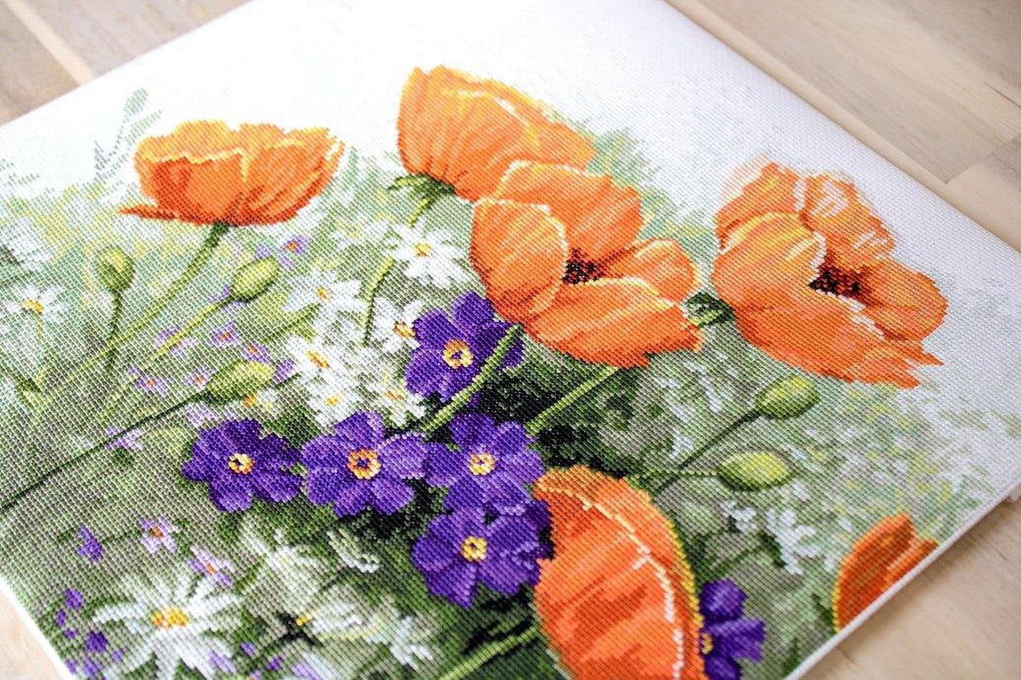Counted Cross-Stitch Kit Poppies B2368 Needlework Flowers Orange Purple Green White Nature By Luca-S Canvas Cotton Easy Grass