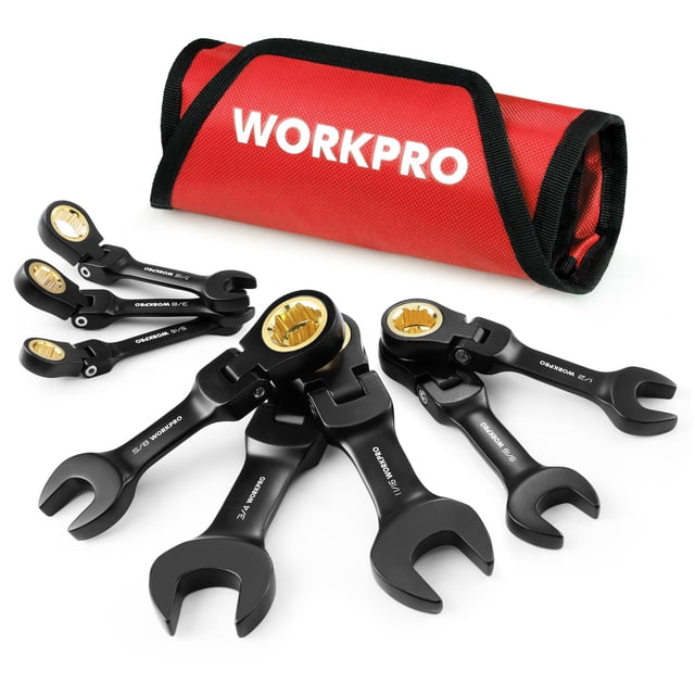 Juego de llaves WORKPRO Stubby Ratcheting de 8 piezas SAE 5/16-3/4 pulgadas
